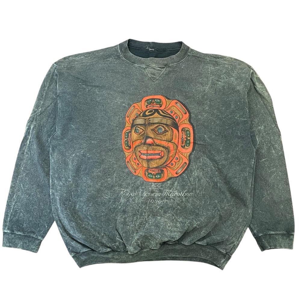 Moon Mask 90s Pullover Sweatshirt XL VTG Gray Graphic Victoria Marathon Canada